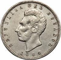 obverse of 1/2 Sucre (1884) coin with KM# 52 from Ecuador.