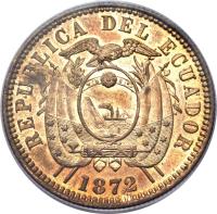 obverse of 1 Centavo (1872 - 1890) coin with KM# 45 from Ecuador. Inscription: REPUBLICA DEL ECUADOR 1872