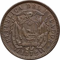 obverse of 2 Centavos (1872) coin with KM# 46 from Ecuador.