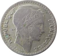 France coin 10 Francs (1945 - 1947) obverse obverse of 10 Francs (1945 - 1947) coin with KM# 908 from France. Inscription: REPUBLIQUE FRANÇAISE P.TURIN