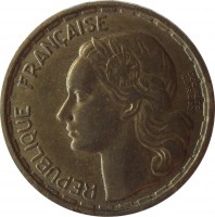 obverse of 20 Francs - GEORGES GUIRAUD (1950) coin with KM# 916 from France. Inscription: REPUBLIQUE FRANÇAISE GEORGES GUIRAUD