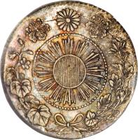 Japan coin 5 Sen - Meiji (1870 - 1871) reverse reverse of 5 Sen - Meiji (1870 - 1871) coin with Y# 1 from Japan. Inscription: 年三治明 · 本日大 · 銭 五 ·