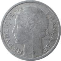 France coin 1 Franc (1941 - 1959) obverse obverse of 1 Franc (1941 - 1959) coin with KM# 885a from France. Inscription: REPUBLIQUE FRANÇAISE MORLON