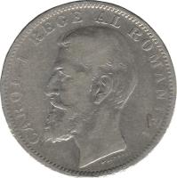 obverse of 1 Leu - Carol I (1894 - 1901) coin with KM# 24 from Romania. Inscription: CAROL I REGE AL ROMANIEI A SCHARFF