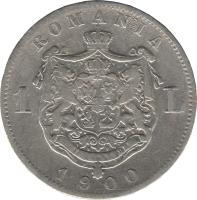 reverse of 1 Leu - Carol I (1894 - 1901) coin with KM# 24 from Romania. Inscription: ROMANIA 1 L NIHIL SINE DEO 1900