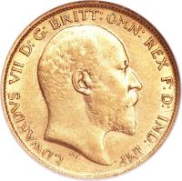 obverse of 1/2 Sovereign - Edward VII (1902 - 1910) coin with KM# 14 from Australia. Inscription: EDWARDVS VII D: G: BRITT: OMN: REX F: D: IND: IMP: DeS.