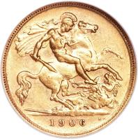 reverse of 1/2 Sovereign - Edward VII (1902 - 1910) coin with KM# 14 from Australia. Inscription: M B.P. 1906