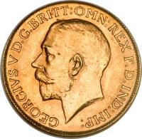 obverse of 1 Sovereign - George V - Trade Coinage (1911 - 1928) coin with KM# 29 from Australia. Inscription: GEORGIVS V D.G.BRITT:OMN:REX F.D.IND:IMP: B.M.
