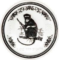 reverse of 1 Dollar - Elizabeth II - Lunar Year: Year of the Monkey - Lunar Year Silver Bullion; 4'th Portrait (2004) coin with KM# 674 from Australia. Inscription: 2 0 0 4 1 OZ 999 SILVER