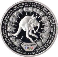 reverse of 5 Dollars - Elizabeth II - Sydney 2000 Olympics: Kangaroo - Sydney 2000 Silver Bullion; 3'rd Portrait (1998) coin with KM# 382 from Australia. Inscription: COMMEMORATING THE OLYMPIC GAMES OF THE NEW MILLENNIUM IN SYDNEY IN THE YEAR 2000 A.D. · 
