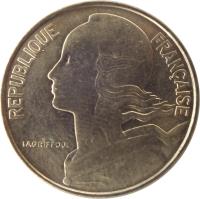 obverse of 10 Centimes (1962 - 2001) coin with KM# 929 from France. Inscription: REPUBLIQUE FRANÇAISE LAGRIFFOUL